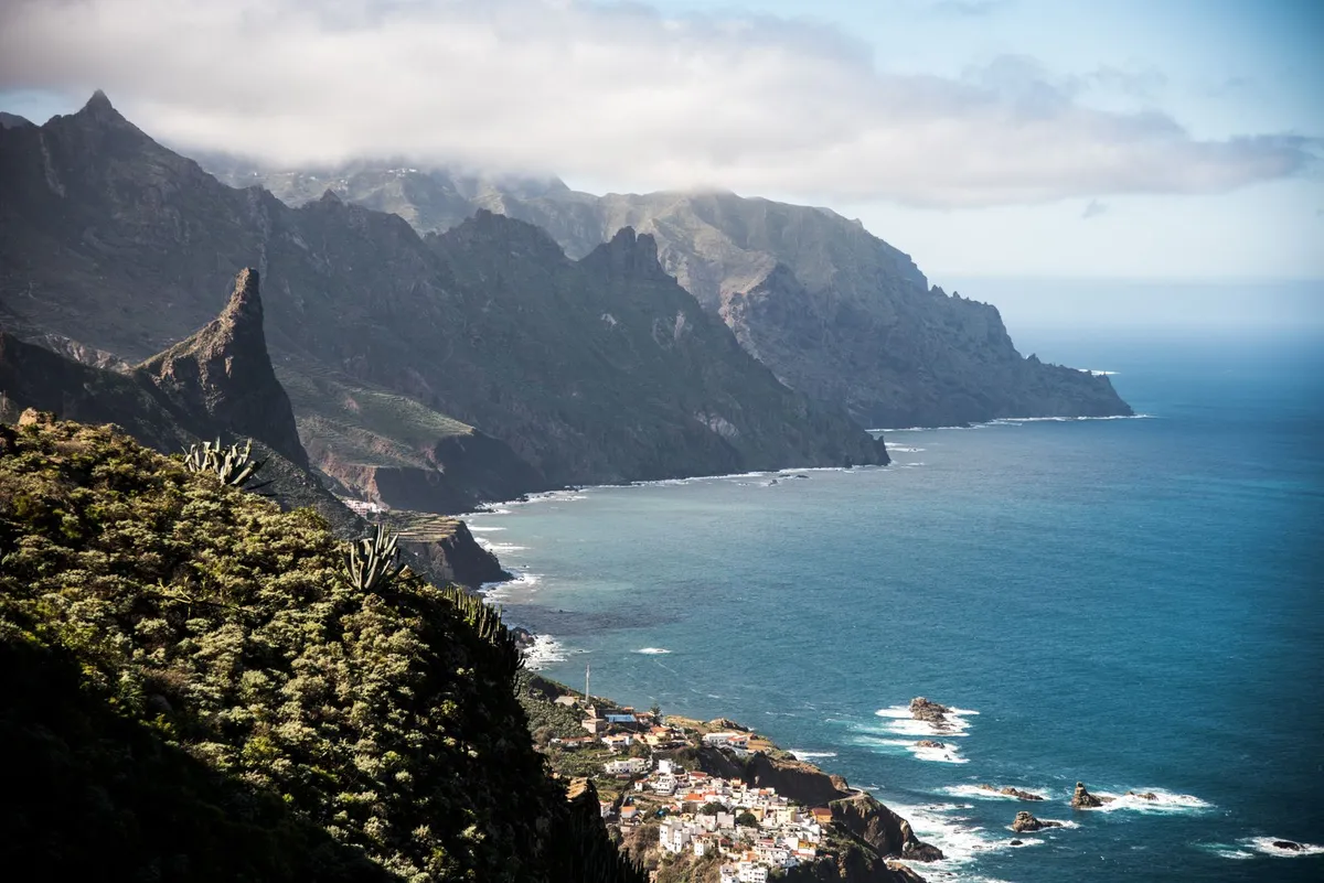 Green ridged cliffs of the Anaga massif dropping to the Atlantic, Tenerife